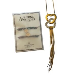 Sezane Ribbon Bracelet Medallion Brand New & Gold Heart Pendant Tassel Necklace